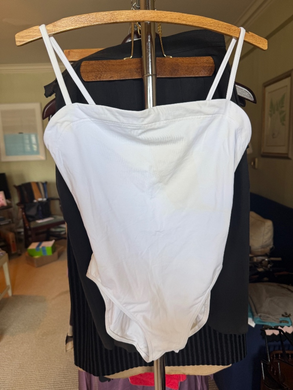 Vintage ERES White One-Piece Swimsuit Thin Strap Scoop Neck FR44/US12
